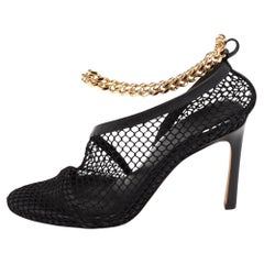 Bottega Veneta Black Leather And Net Chain Embellished Pumps Size 37