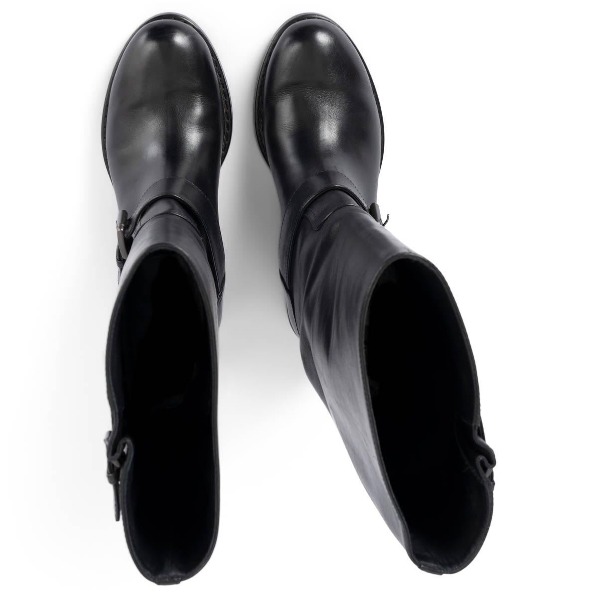 BOTTEGA VENETA cuir noir BIKER Bottes Chaussures 36 en vente 1