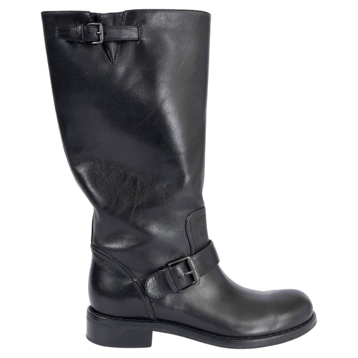 BOTTEGA VENETA black leather BIKER Boots Shoes 36