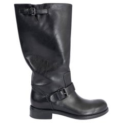 Used BOTTEGA VENETA black leather BIKER Boots Shoes 36