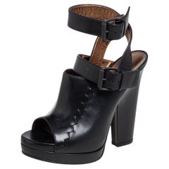 Bottega Veneta Black Leather Buckle Detail Open Toe Sandals Size 38.5