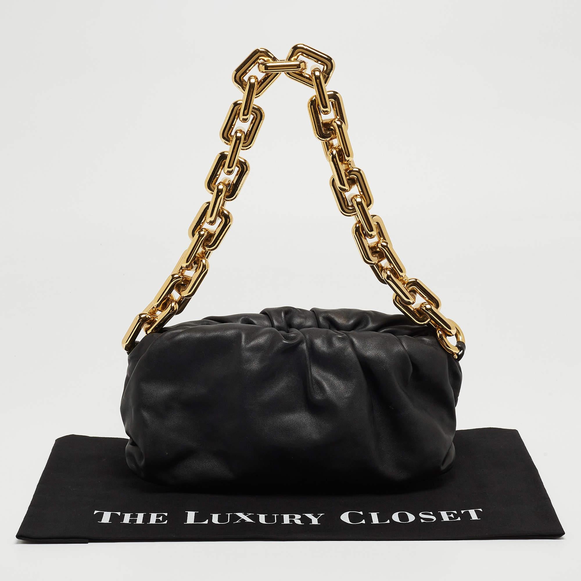 Bottega Veneta Black Leather Chain Pouch Shoulder Bag For Sale 14