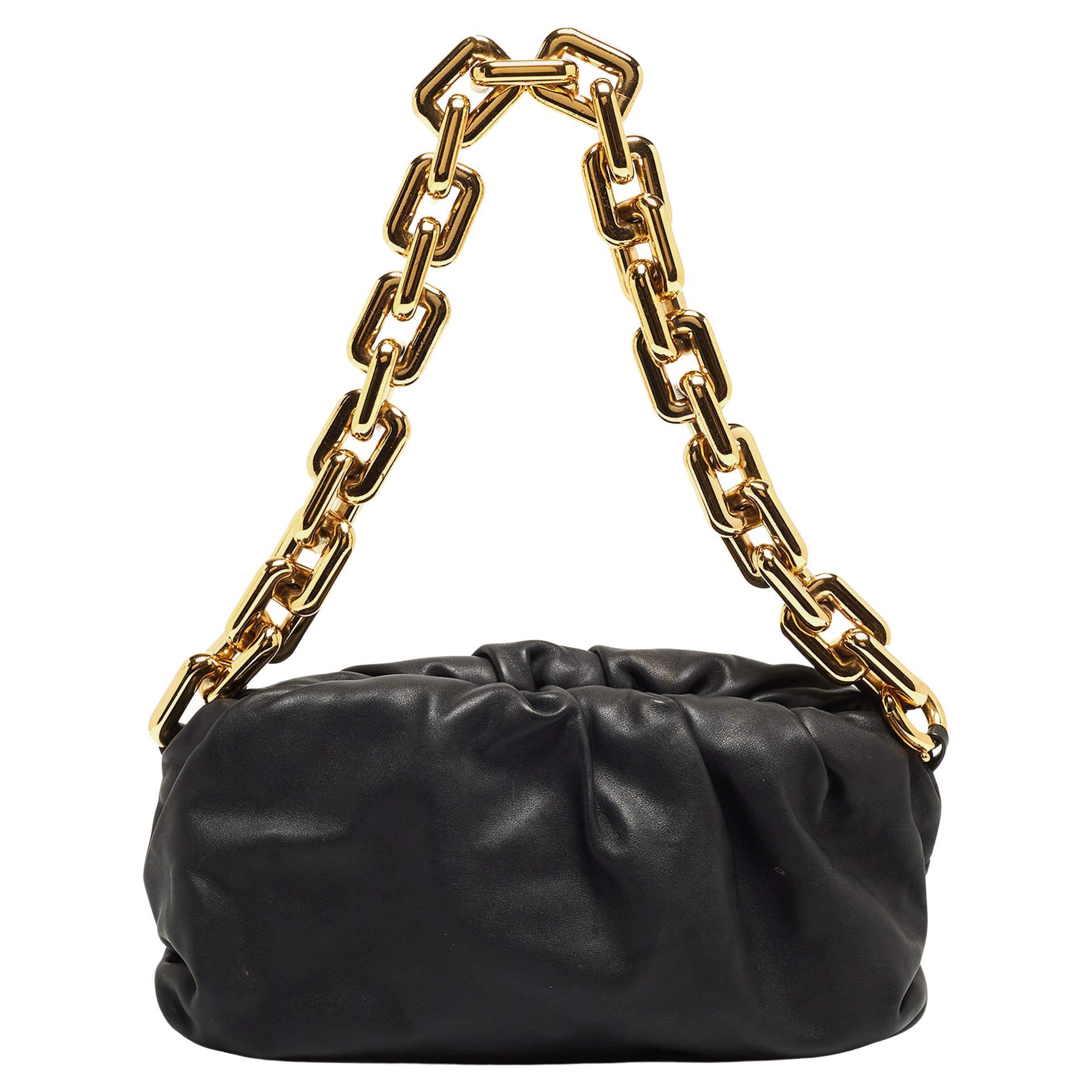 Bottega Veneta Black Leather Chain Pouch Shoulder Bag For Sale