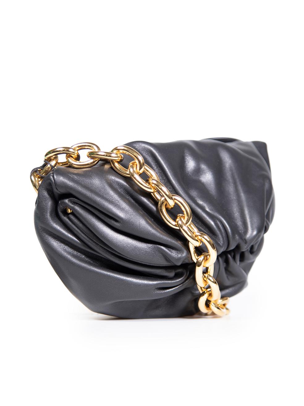CONDITION is Never worn, with tags. No visible wear to bag is evident on this new Bottega Veneta designer resale item. Comes with original dust bag.
 
 Details
 Chain Pouch
 Black
 Leather
 Mini crossbody bag
 Gold hardware
 Chain strap
 Magnetic