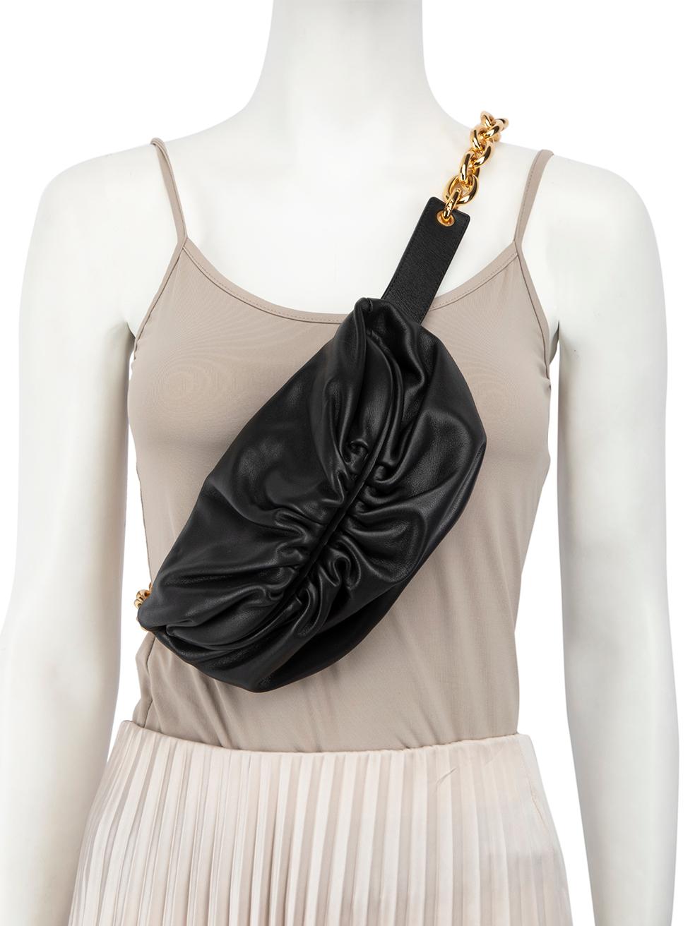 Women's Bottega Veneta Black Leather Crossbody Chain Pouch Bag