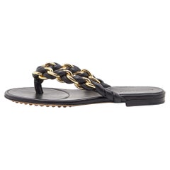 Bottega Veneta Black Leather Dot 55 Thong Flats Size 40