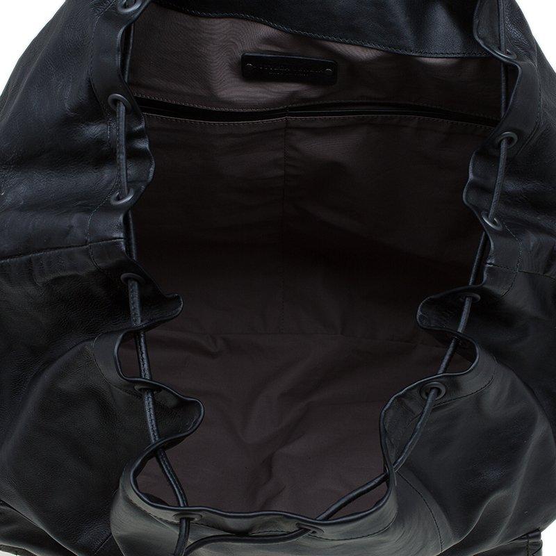 Bottega Veneta Black Leather Drawstring Backpack 2