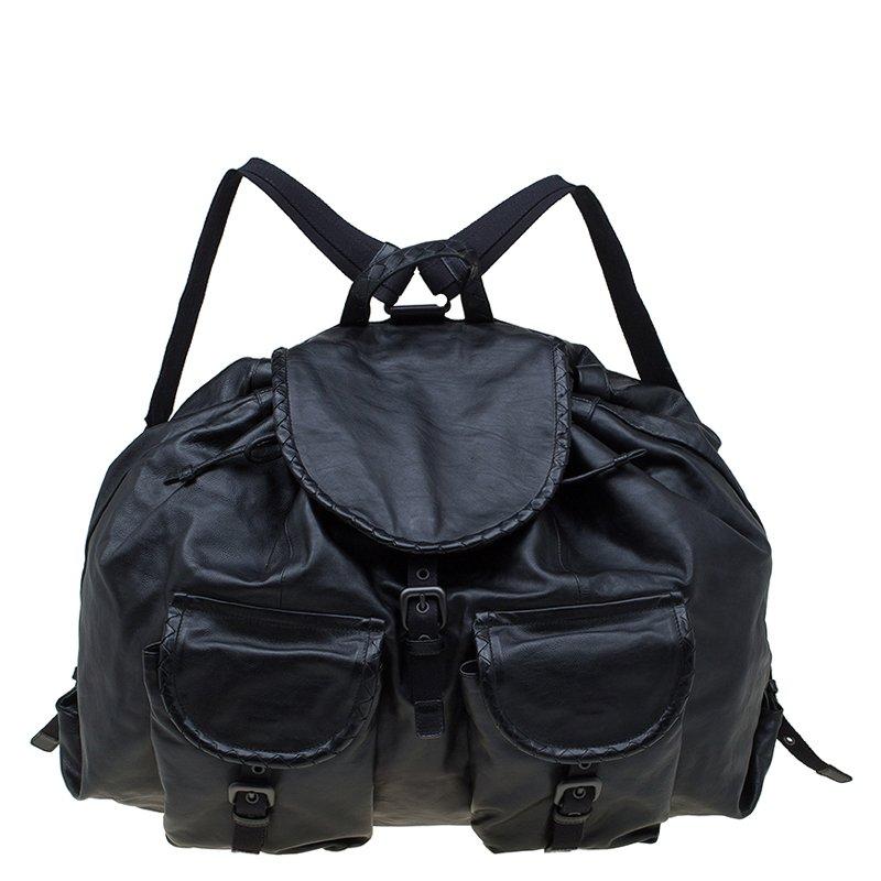 Bottega Veneta Black Leather Drawstring Backpack