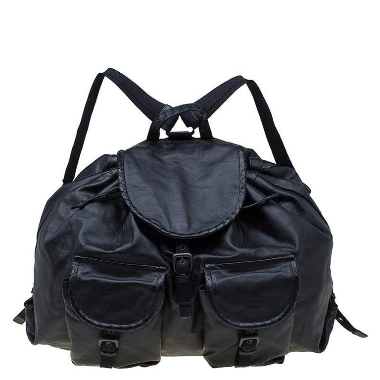 Bottega Veneta Black Leather Drawstring Backpack For Sale ...