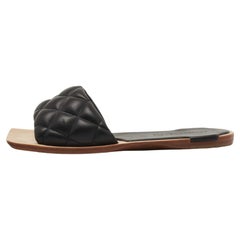 Bottega Veneta Black Leather Flat Slides Size 38