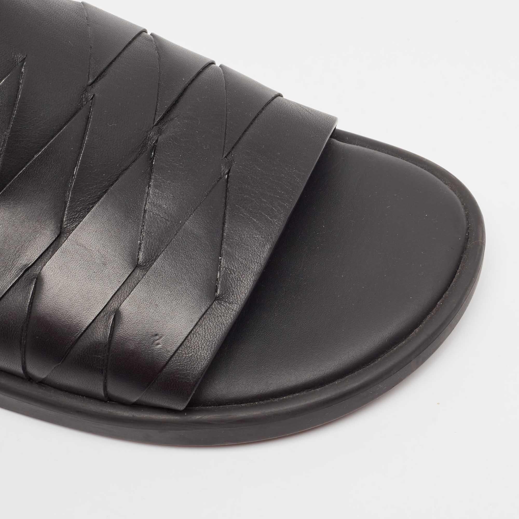 Bottega Veneta Black Leather Flat Slides Size 44 3