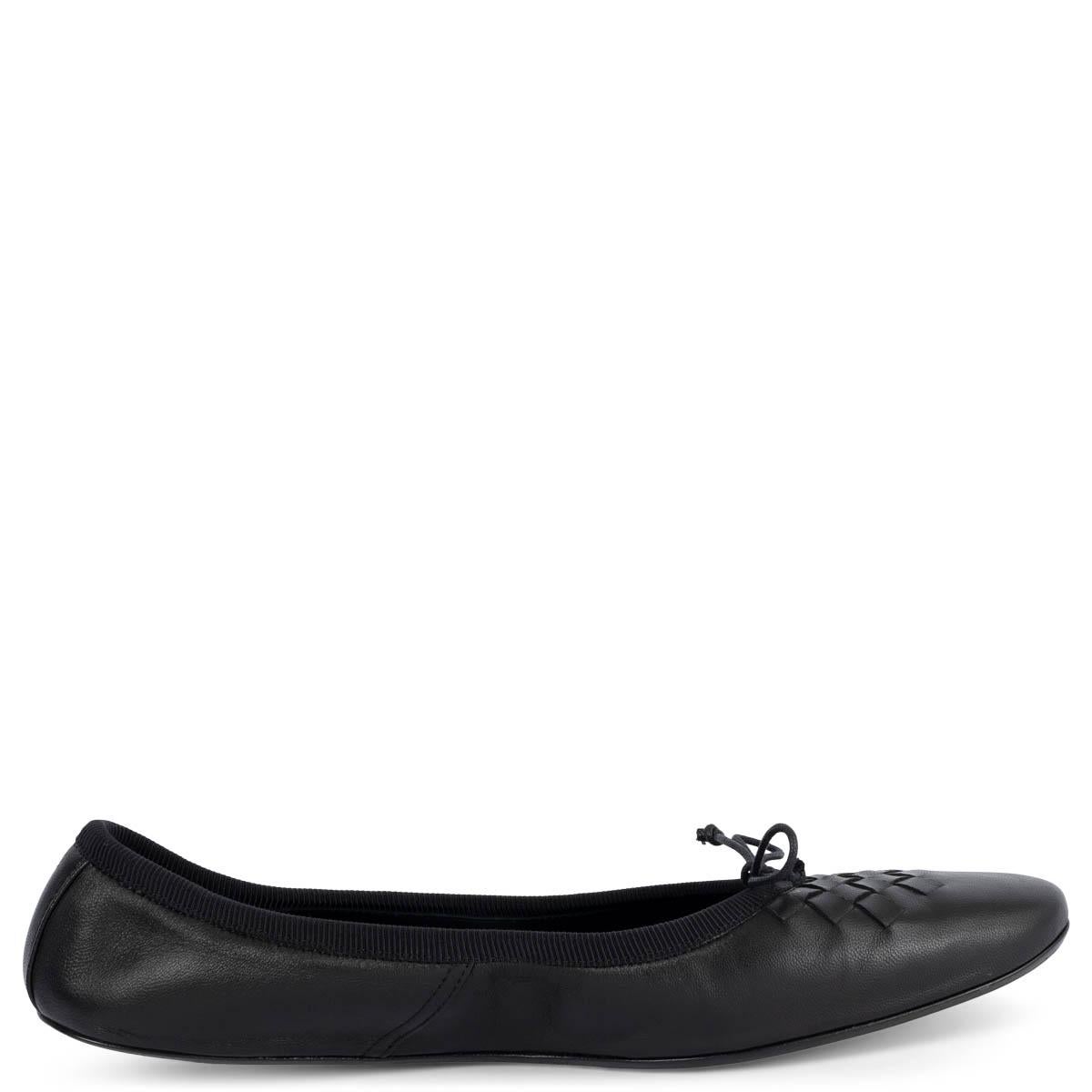 Black BOTTEGA VENETA black leather INTRECCIATO Ballet Flats Shoes 38.5