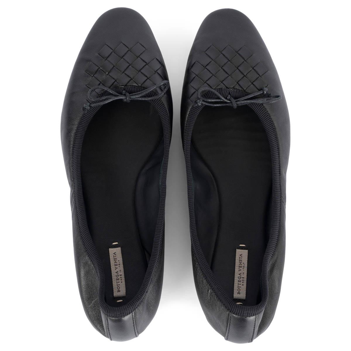 Women's BOTTEGA VENETA black leather INTRECCIATO Ballet Flats Shoes 38.5