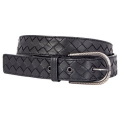 BOTTEGA VENETA black leather INTRECCIATO BUCKLE BELT 85