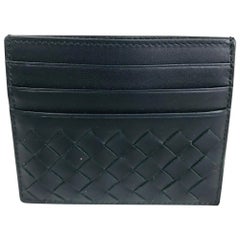 Bottega Veneta Black Leather Intrecciato Credit Card Case Unused