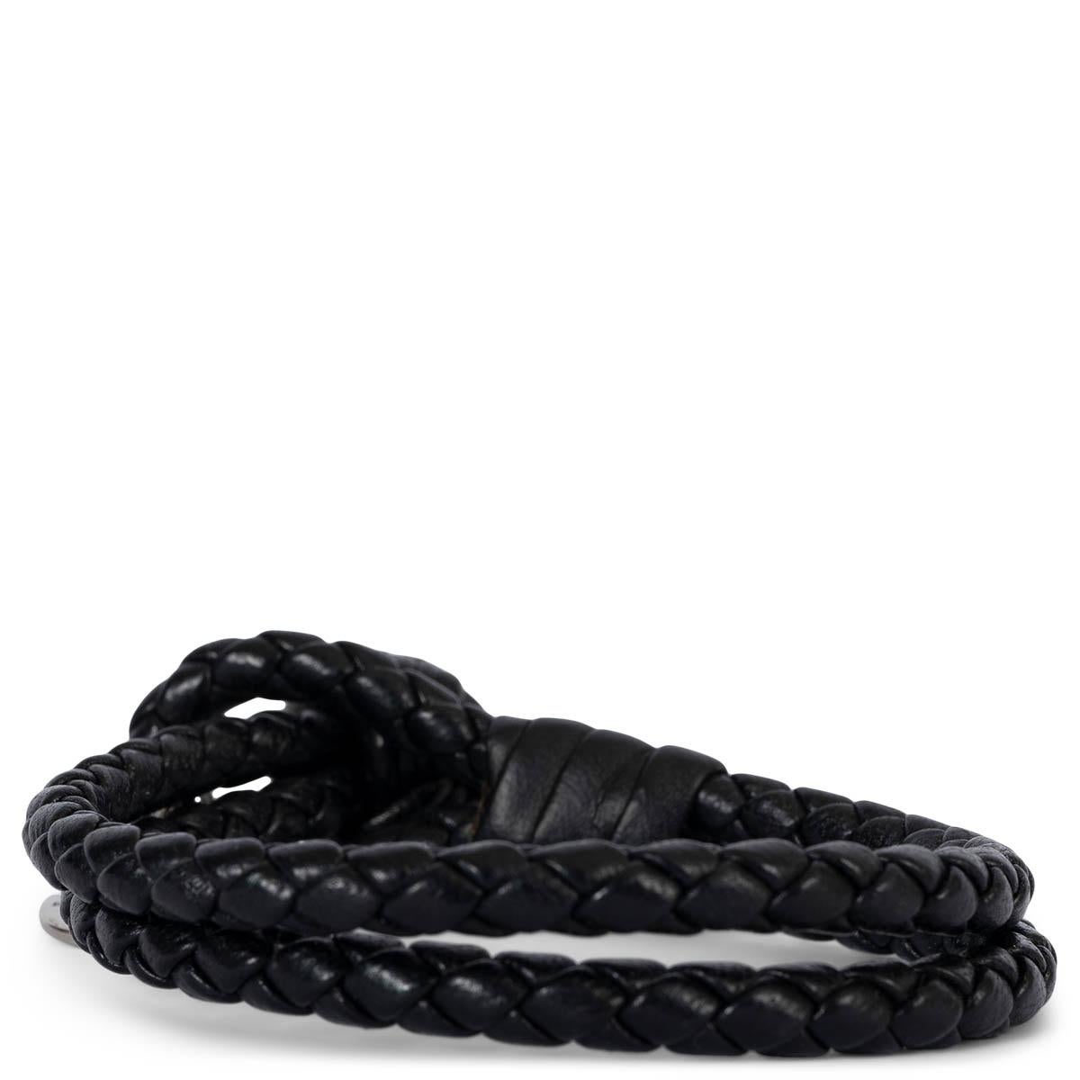 BOTTEGA VENETA Schwarzes INTRECCIATO Doppelarmband aus Leder im Zustand „Hervorragend“ im Angebot in Zürich, CH
