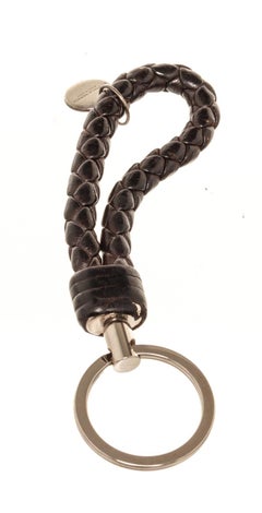 Bottega Veneta Black Leather Intrecciato Key Holder Bag with leather, gold-tone