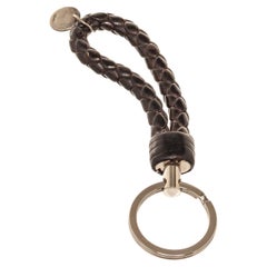 Bottega Veneta Black Leather Intrecciato Key Holder Bag with leather, gold-tone