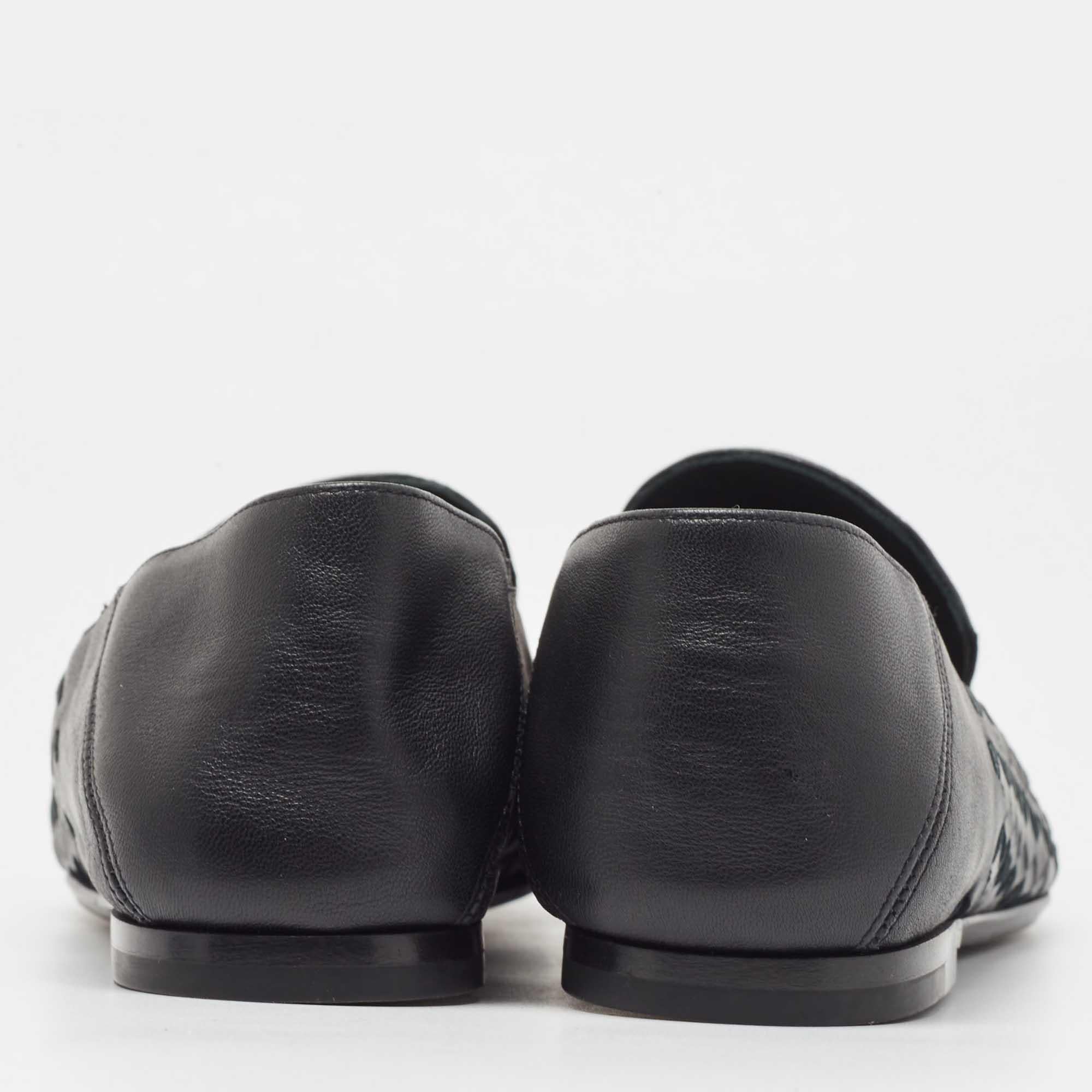 Bottega Veneta Black Leather Intrecciato Loafers Size 38 1