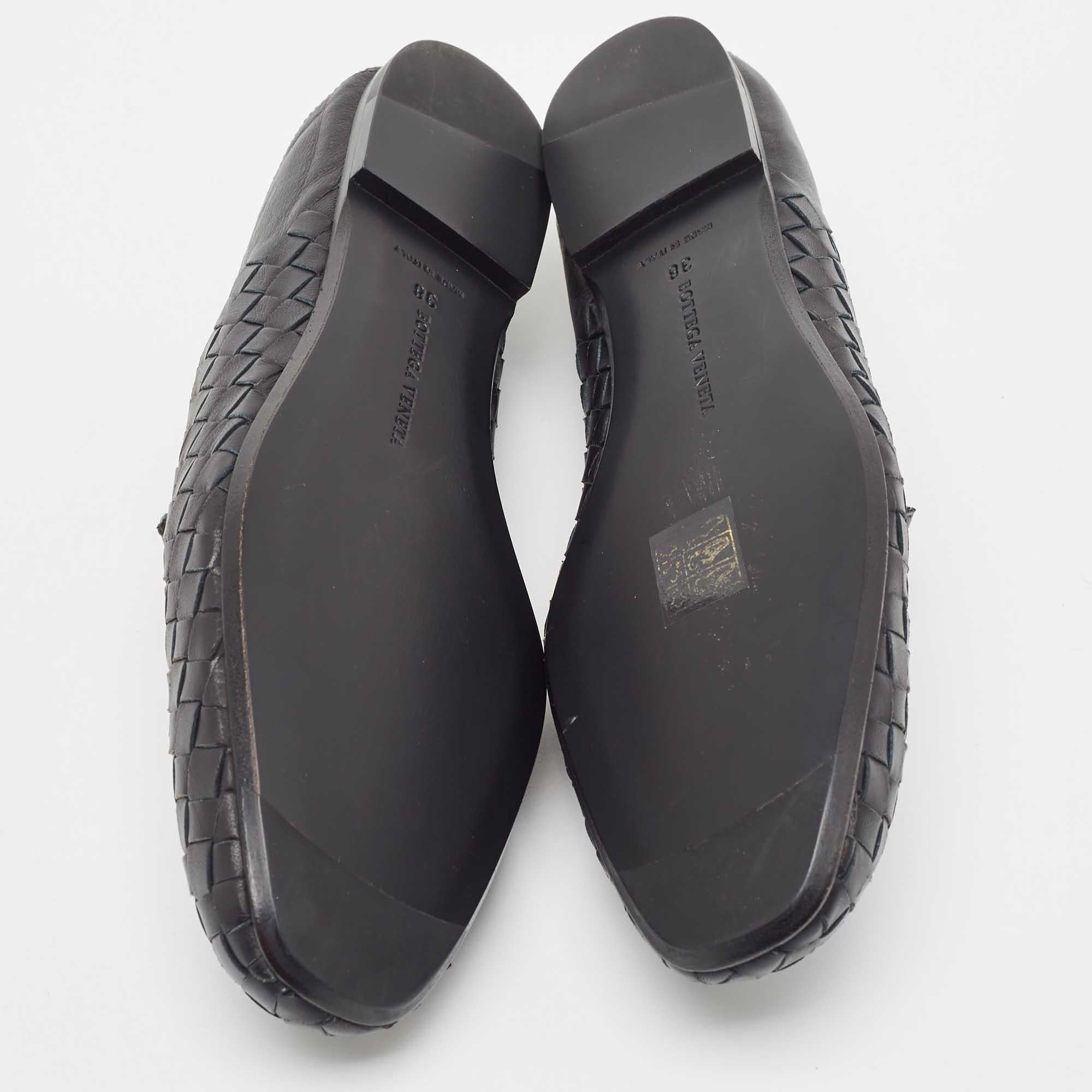 Bottega Veneta Black Leather Intrecciato Loafers Size 38 2