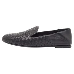 Bottega Veneta Black Leather Intrecciato Loafers Size 38