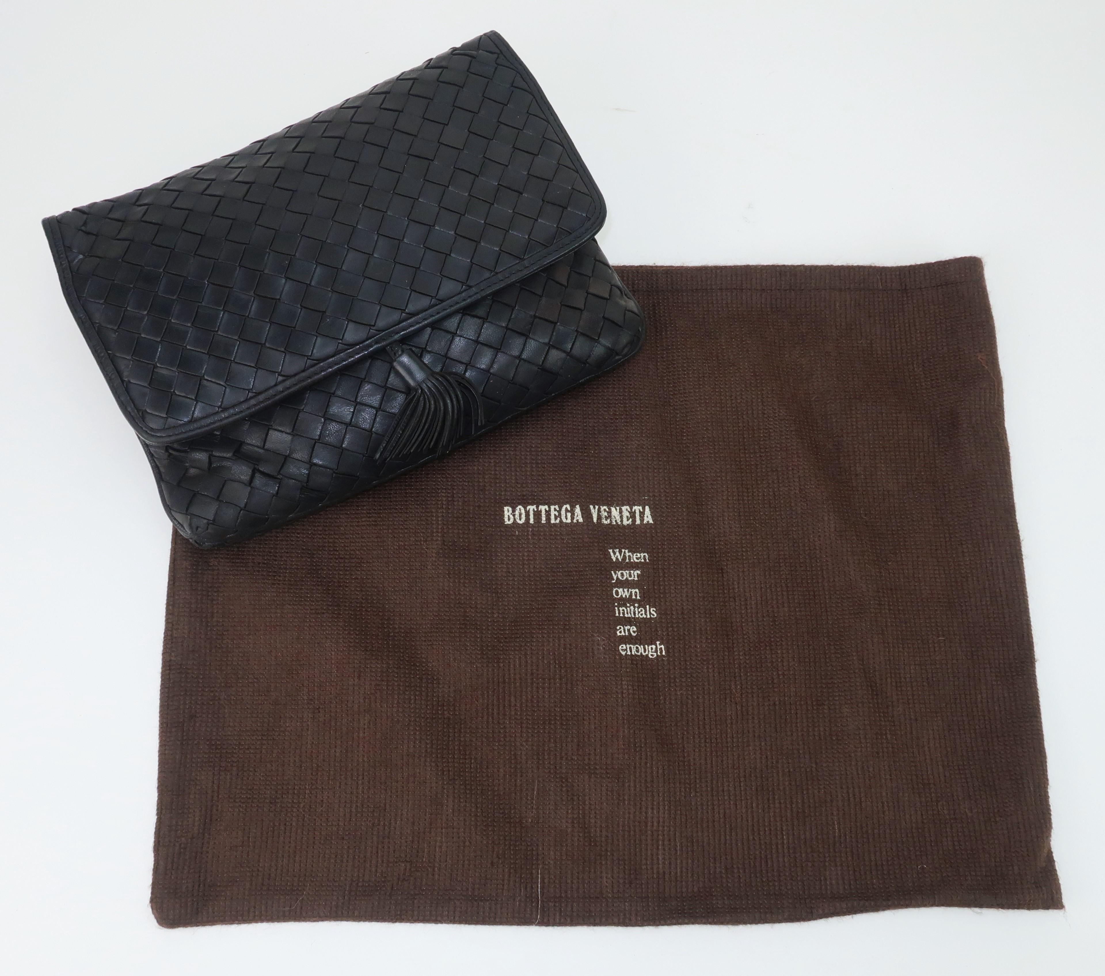 BOTTEGA VENETA Black Leather Intrecciato Shoulder Strap Handbag, 1970's 8