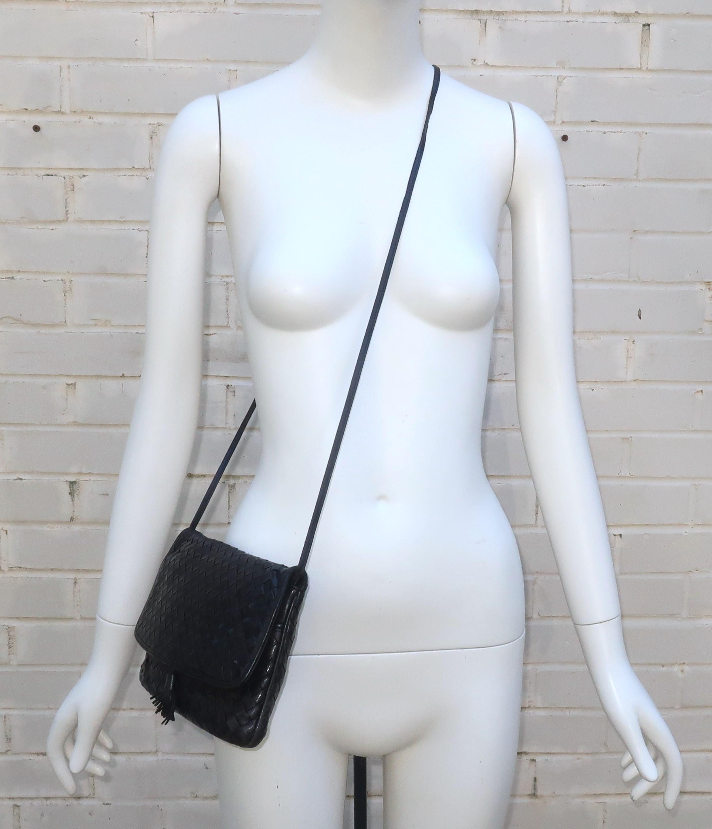 BOTTEGA VENETA Black Leather Intrecciato Shoulder Strap Handbag, 1970's 9