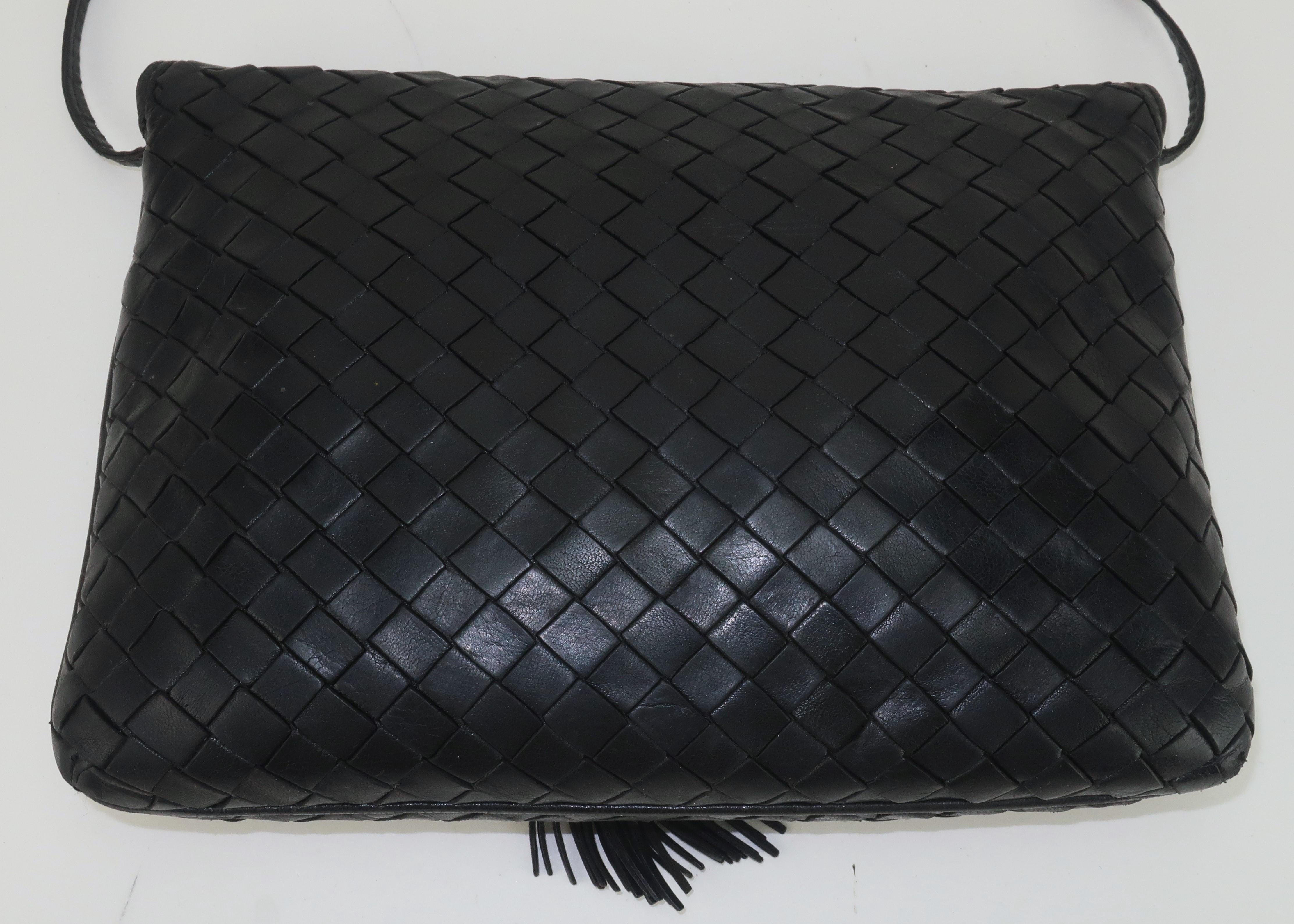 BOTTEGA VENETA Black Leather Intrecciato Shoulder Strap Handbag, 1970's 4