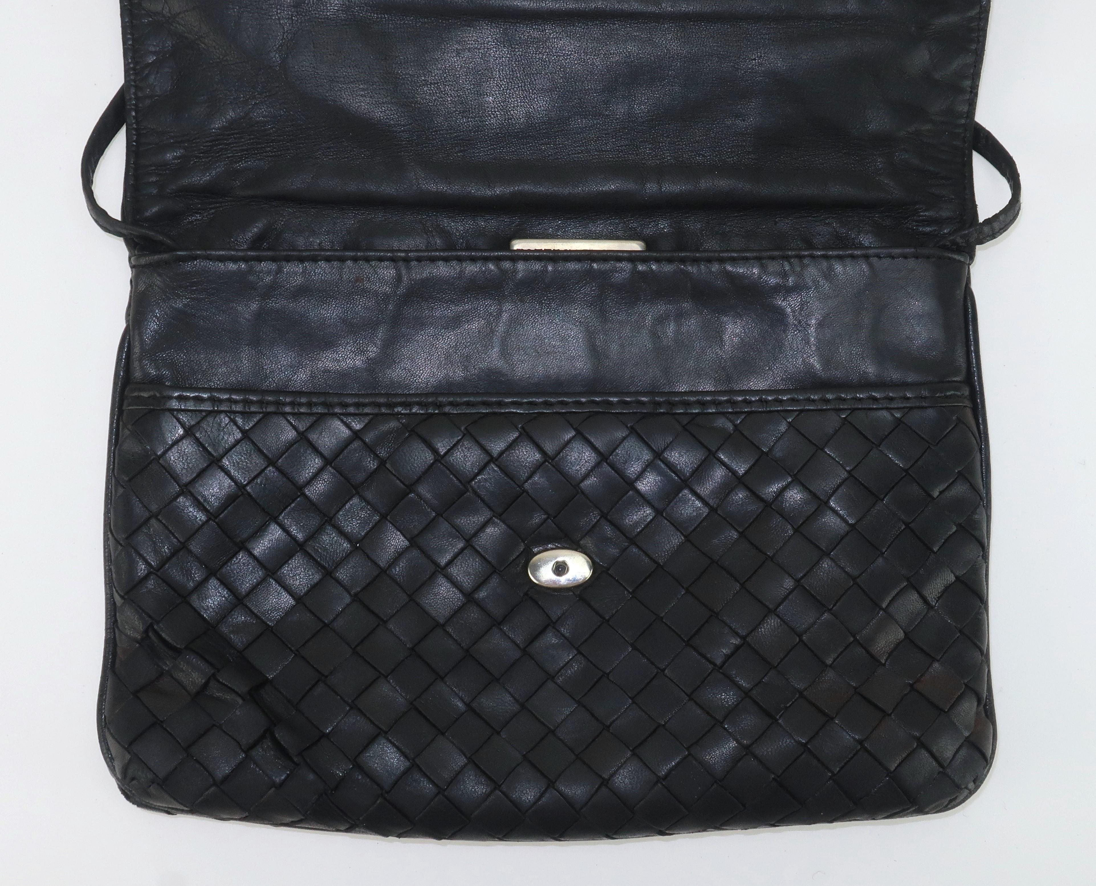 BOTTEGA VENETA Black Leather Intrecciato Shoulder Strap Handbag, 1970's 6