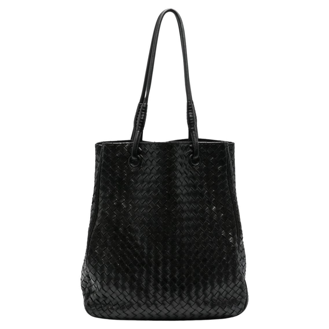 Bottega Veneta Black Leather Intrecciato Tote Bag