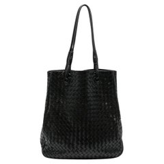 Bottega Veneta Black Leather Intrecciato Tote Bag