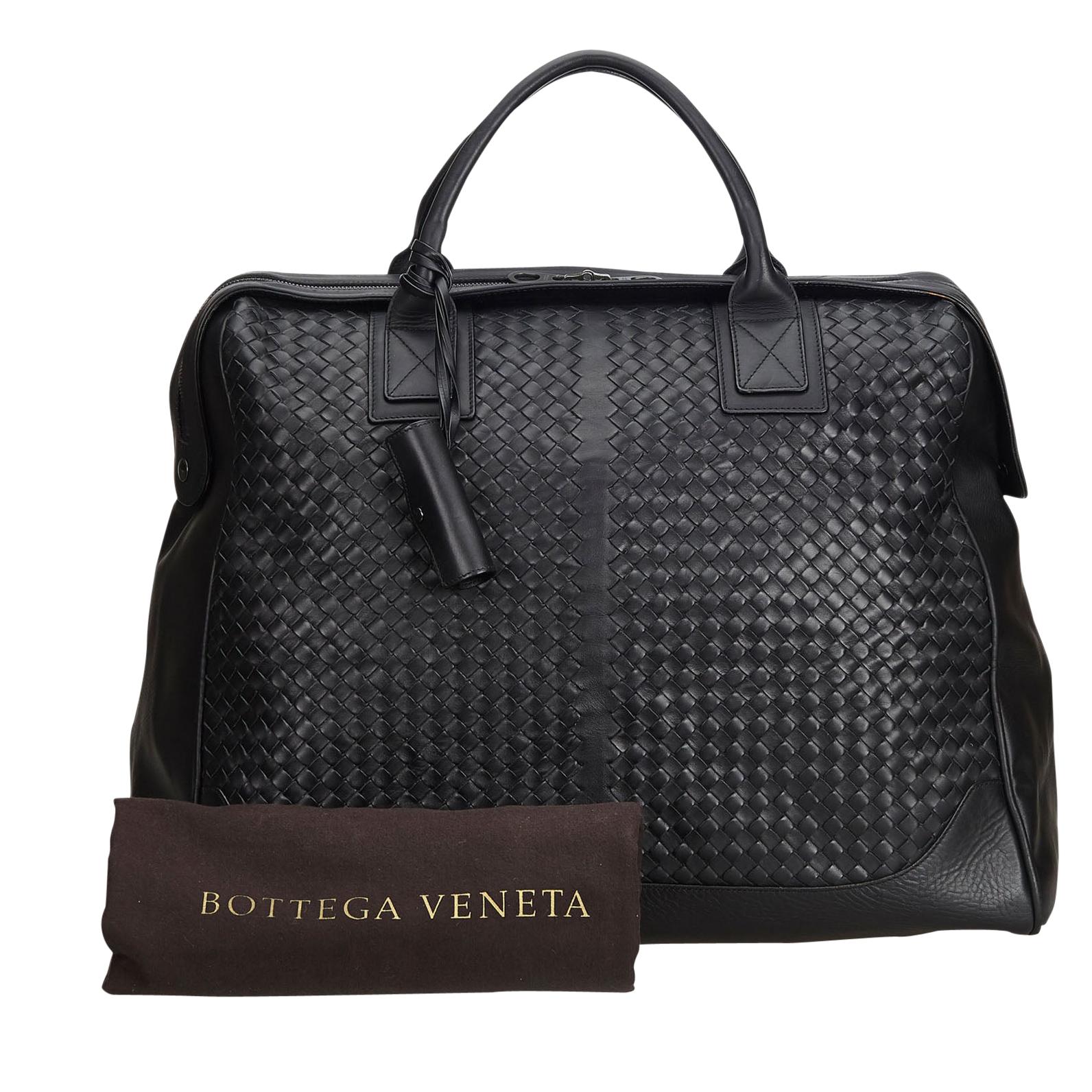 Bottega Veneta Black  Leather Intrecciato Weekender Italy w/ Dust Bag For Sale