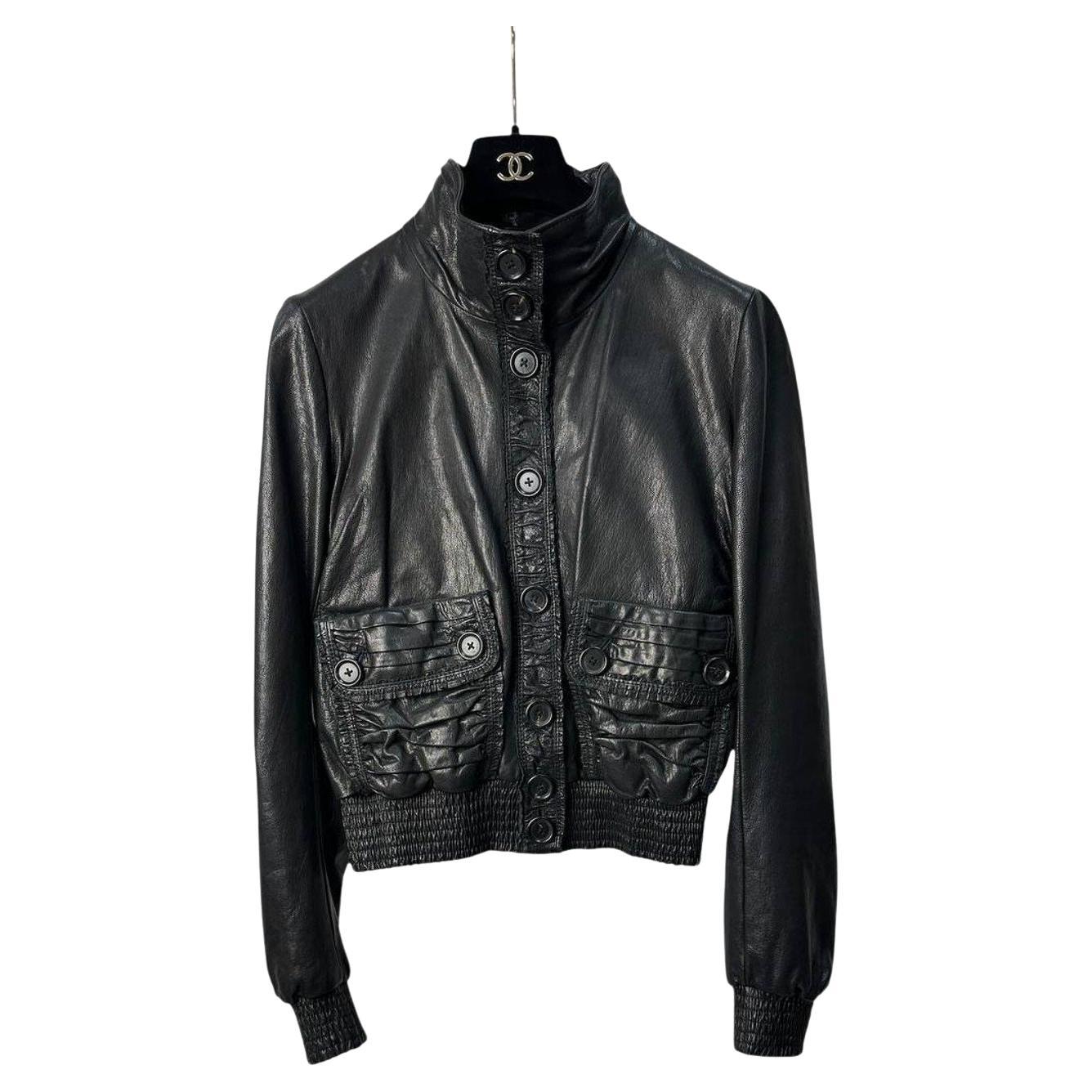Bottega Veneta Giacca di pelle nera Sz.42 Pre-owned in vendita