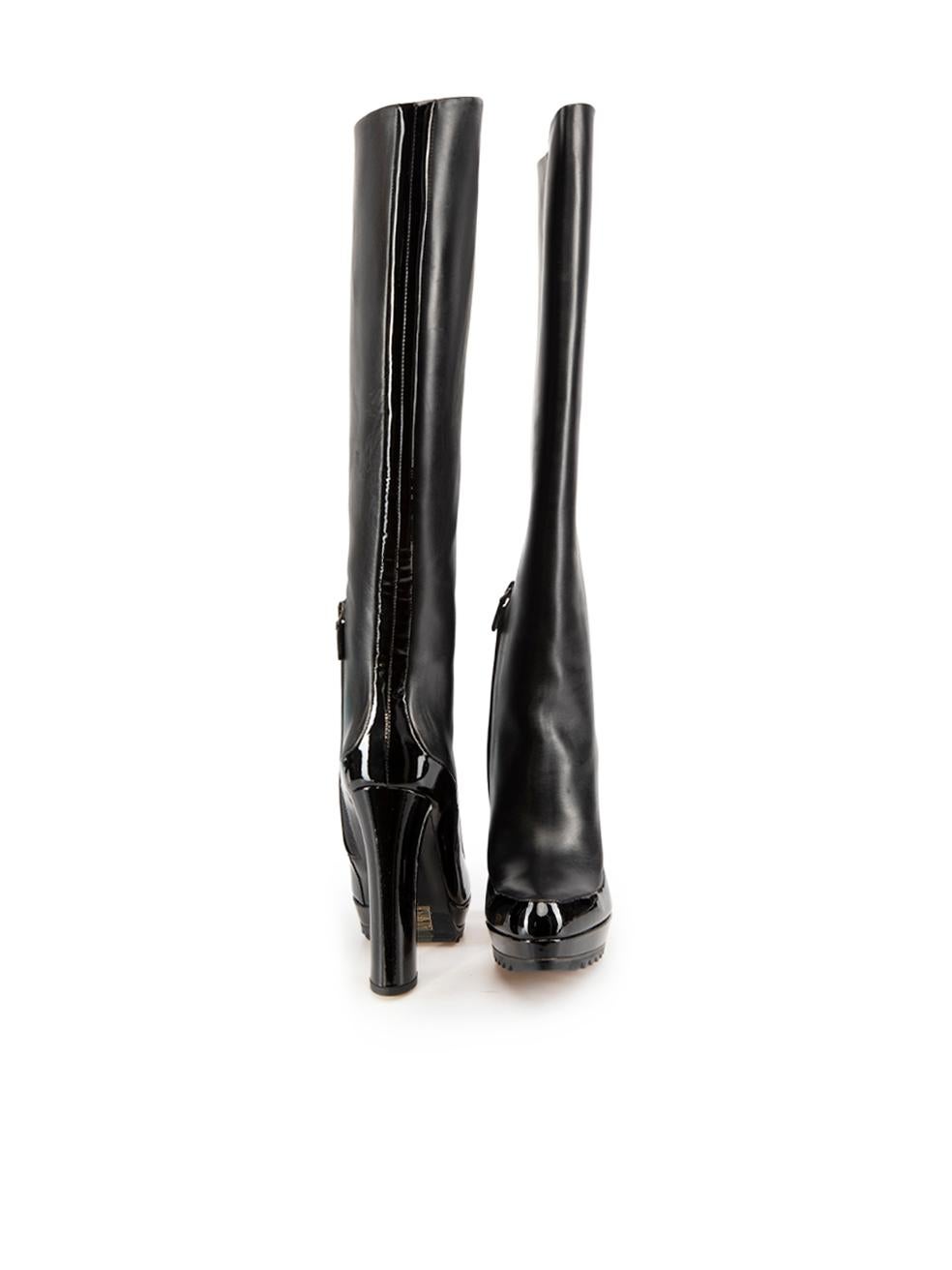 Bottega Veneta Black Leather Knee Platform Boots Size IT 39 In Good Condition For Sale In London, GB