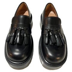 Used Bottega Veneta Black Leather Loafer Shoes, Size 40