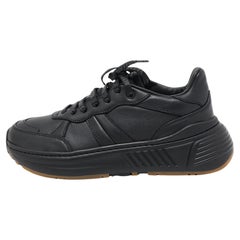 Bottega Veneta Black Leather Low Top Lace Up Sneakers Size 38.5