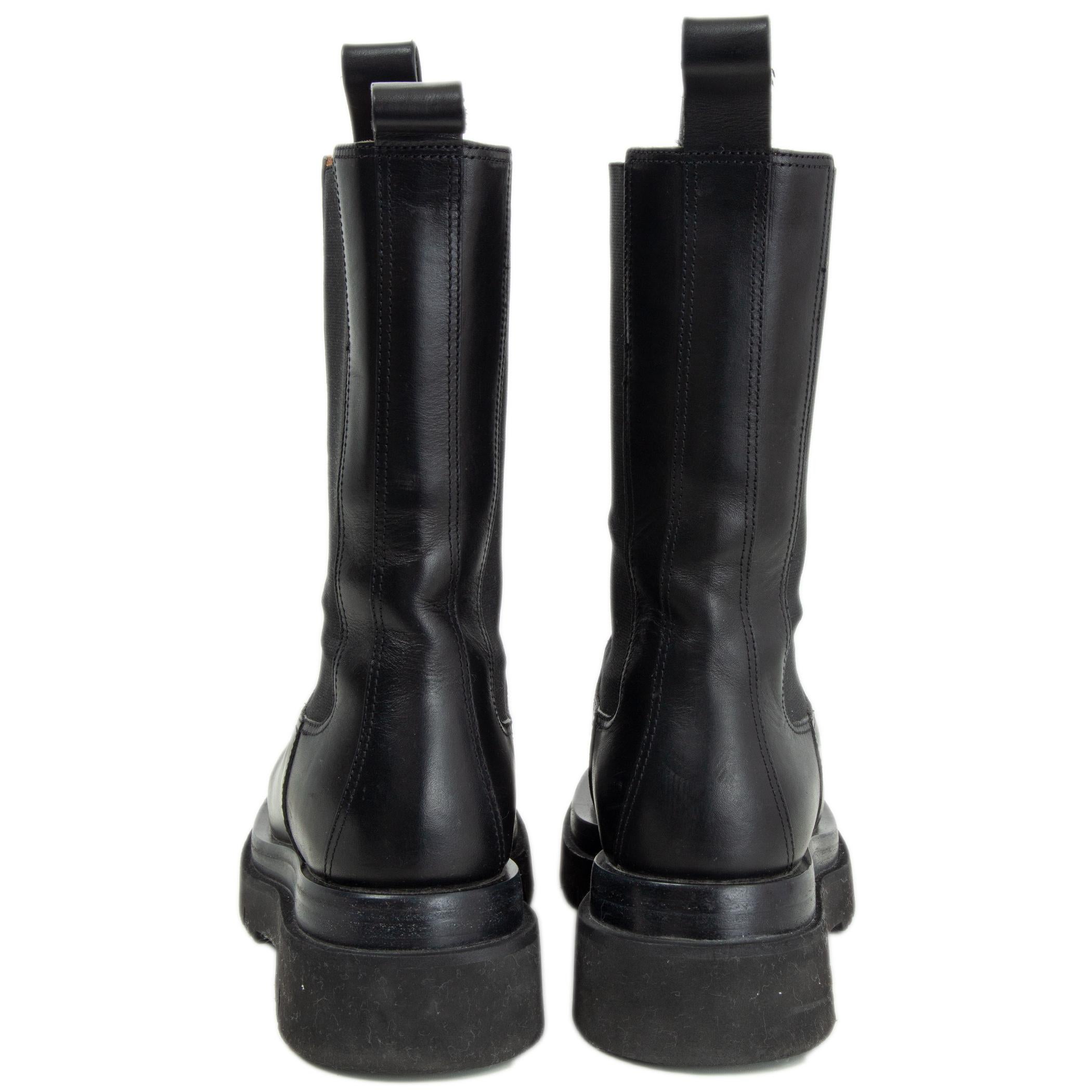 Black BOTTEGA VENETA black leather LUG Mid Calf Combat Boots Shoes 36