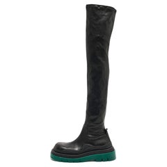 Used Bottega Veneta Black Leather Lug Sole Knee Length Boots Size 39