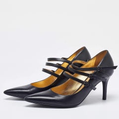 Bottega Veneta Black Leather Mary Jane Pumps Size 37.5