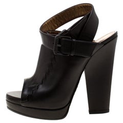 Bottega Veneta Black Leather Open Toe Ankle Strap Platform Sandals Size 38.5