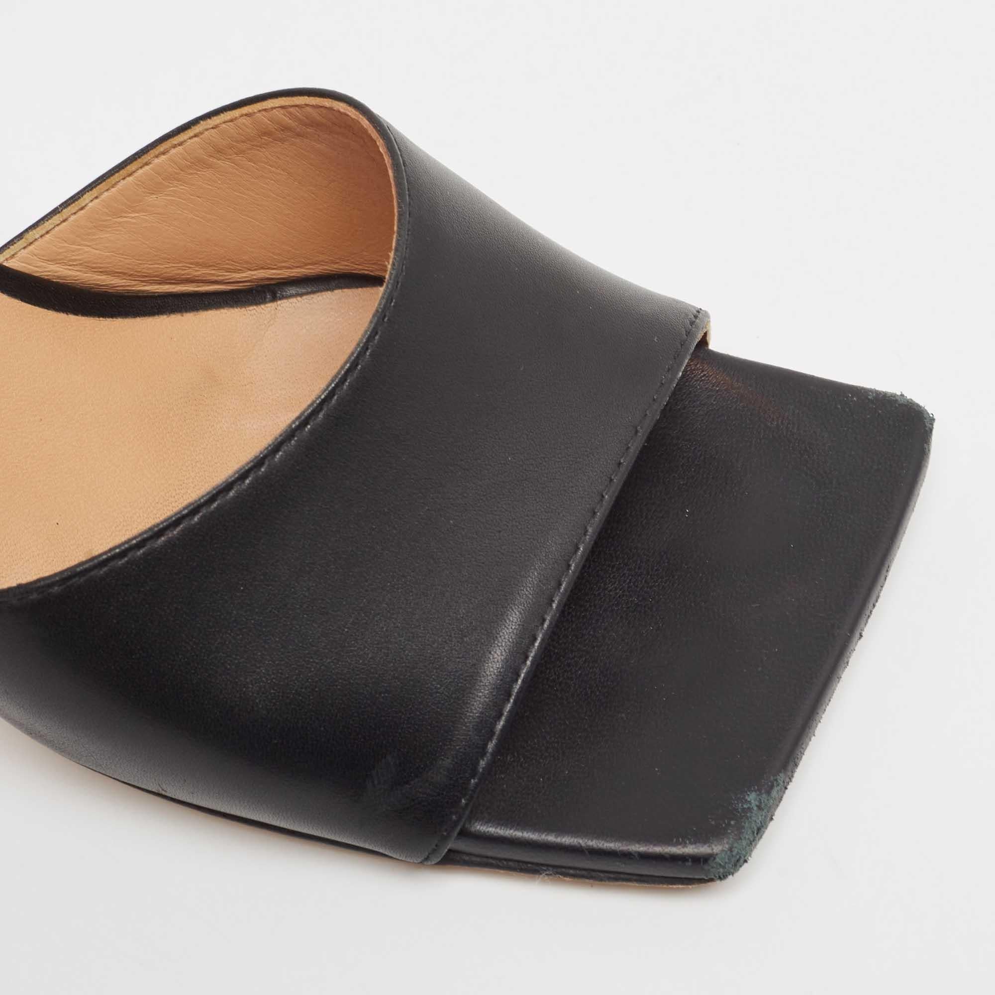 Bottega Veneta Black Leather Open Toe Mules Size 36 3