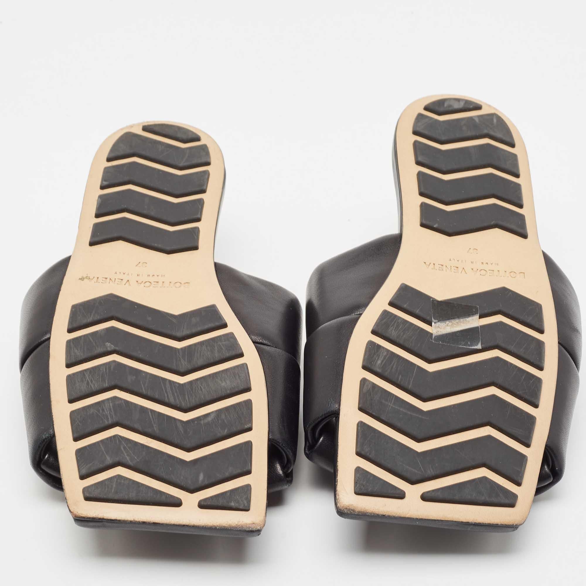 Bottega Veneta Black Leather Patch Flat Slides Size 37 1