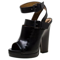 Bottega Veneta Black Leather Peep Toe Ankle Wrap Platform Sandals Size 38