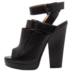 Bottega Veneta Black Leather Peep Toe Platform Ankle Strap Sandals Size 38
