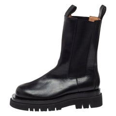 Bottega Veneta Black Leather Platform Chelsea Boots Size 39