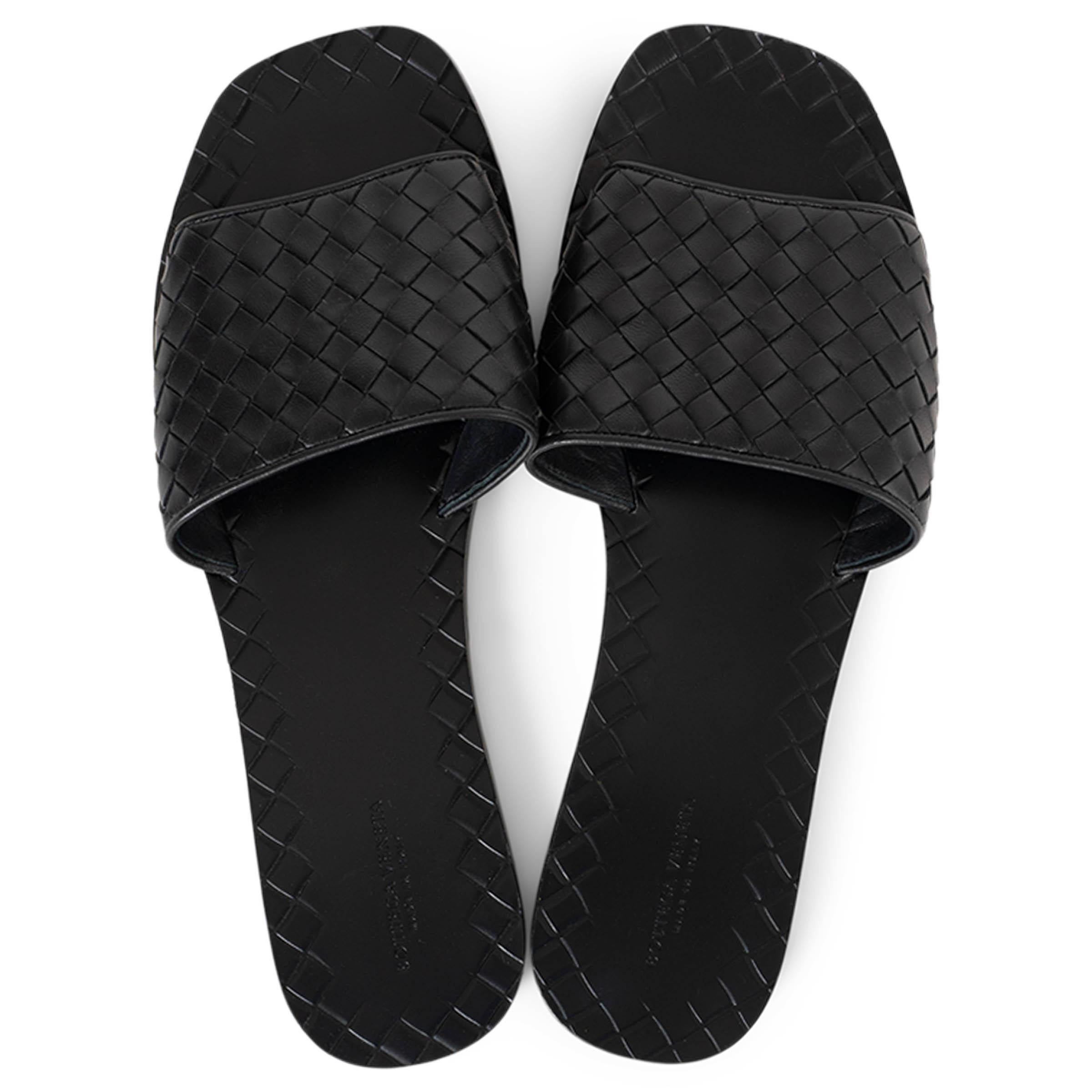 Women's BOTTEGA VENETA black leather RAVELLO INTROCCIATO Sandals Shoes 41 fit 40
