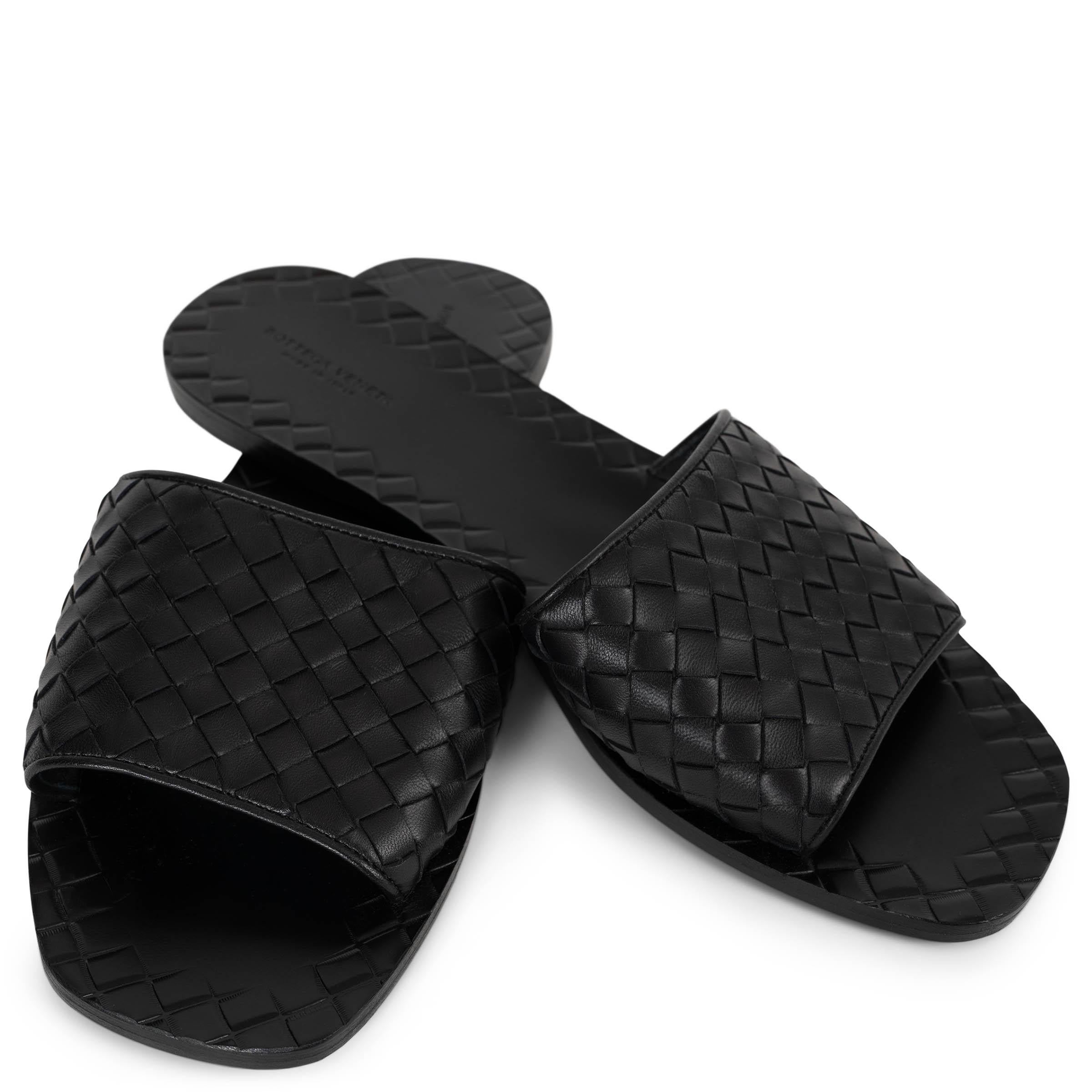BOTTEGA VENETA black leather RAVELLO INTROCCIATO Sandals Shoes 41 fit 40 1