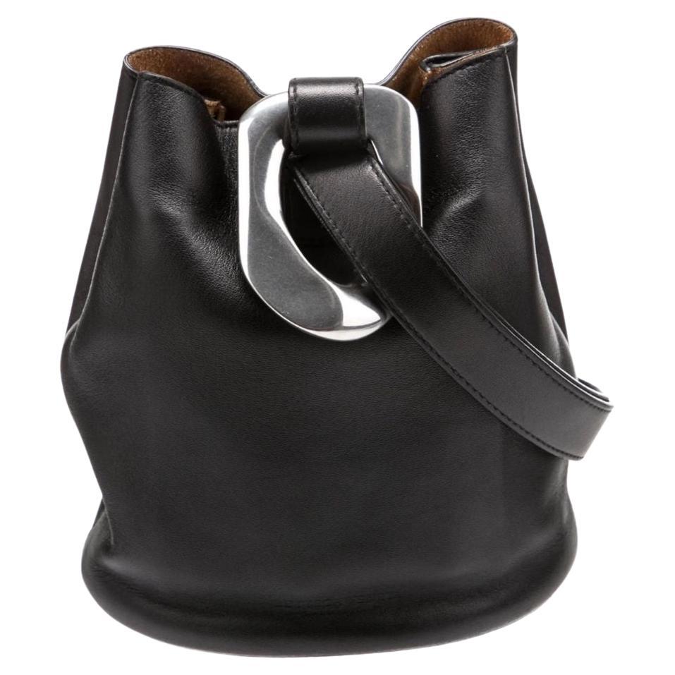 Bottega Veneta Black Leather Ring Bucket Bag For Sale
