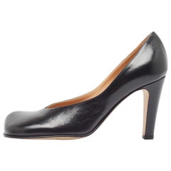 Bottega Veneta Black Leather Square Toe Pumps Size 37