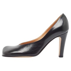 Bottega Veneta Black Leather Square Toe Pumps Size 37